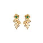 Ruvari Anvi Earrings – Gold Floral Drop Earrings with Emerald & Diamond Accents
