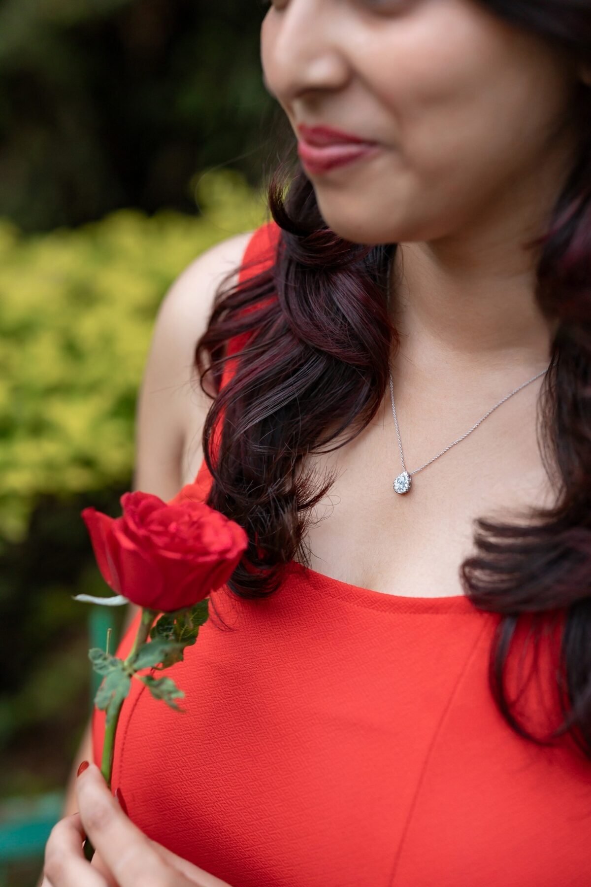 Mahima – Pear-Cut Diamond Pendant with a Radiant Center.