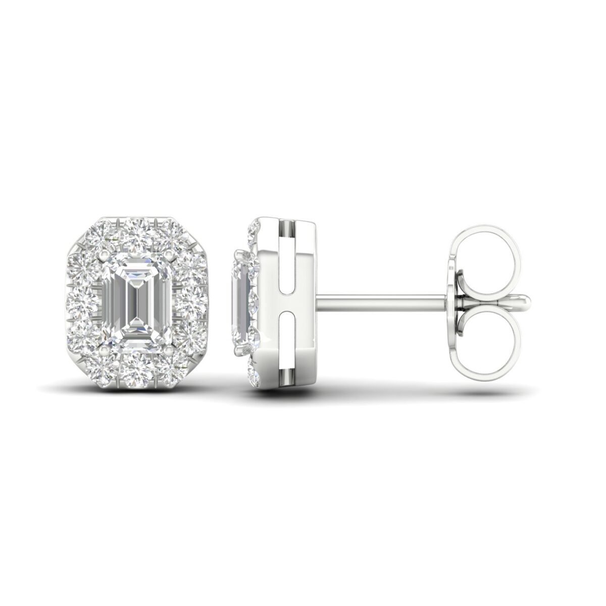 Ruvari Samriddhi – Emerald-Cut Diamond Earrings with a Regal Halo.