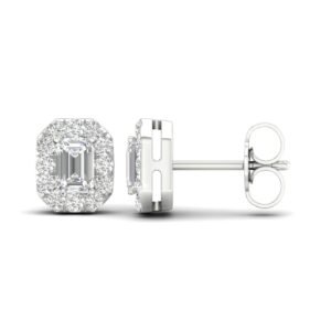 Ruvari Samriddhi – Emerald-Cut Diamond Earrings with a Regal Halo.