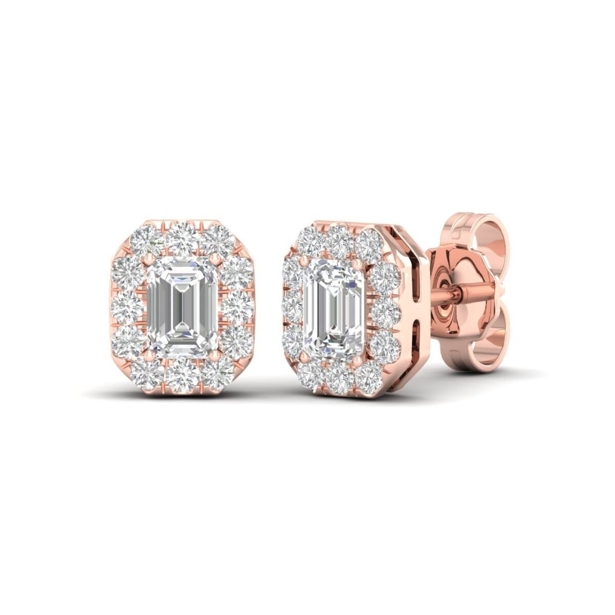 Ruvari Samriddhi – Emerald-Cut Diamond Earrings with a Regal Halo.