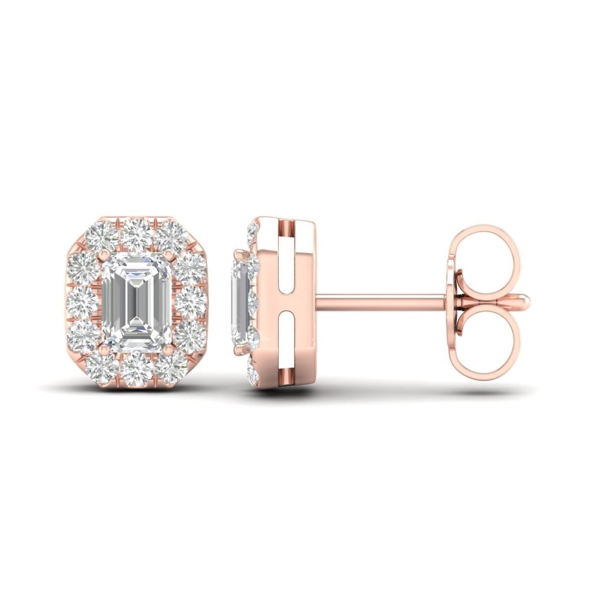 Ruvari Samriddhi – Emerald-Cut Diamond Earrings with a Regal Halo.