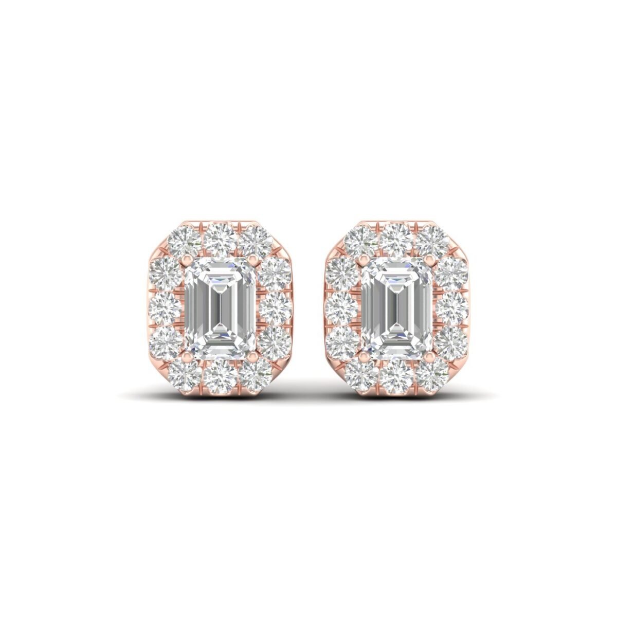 Ruvari Samriddhi – Emerald-Cut Diamond Earrings with a Regal Halo.
