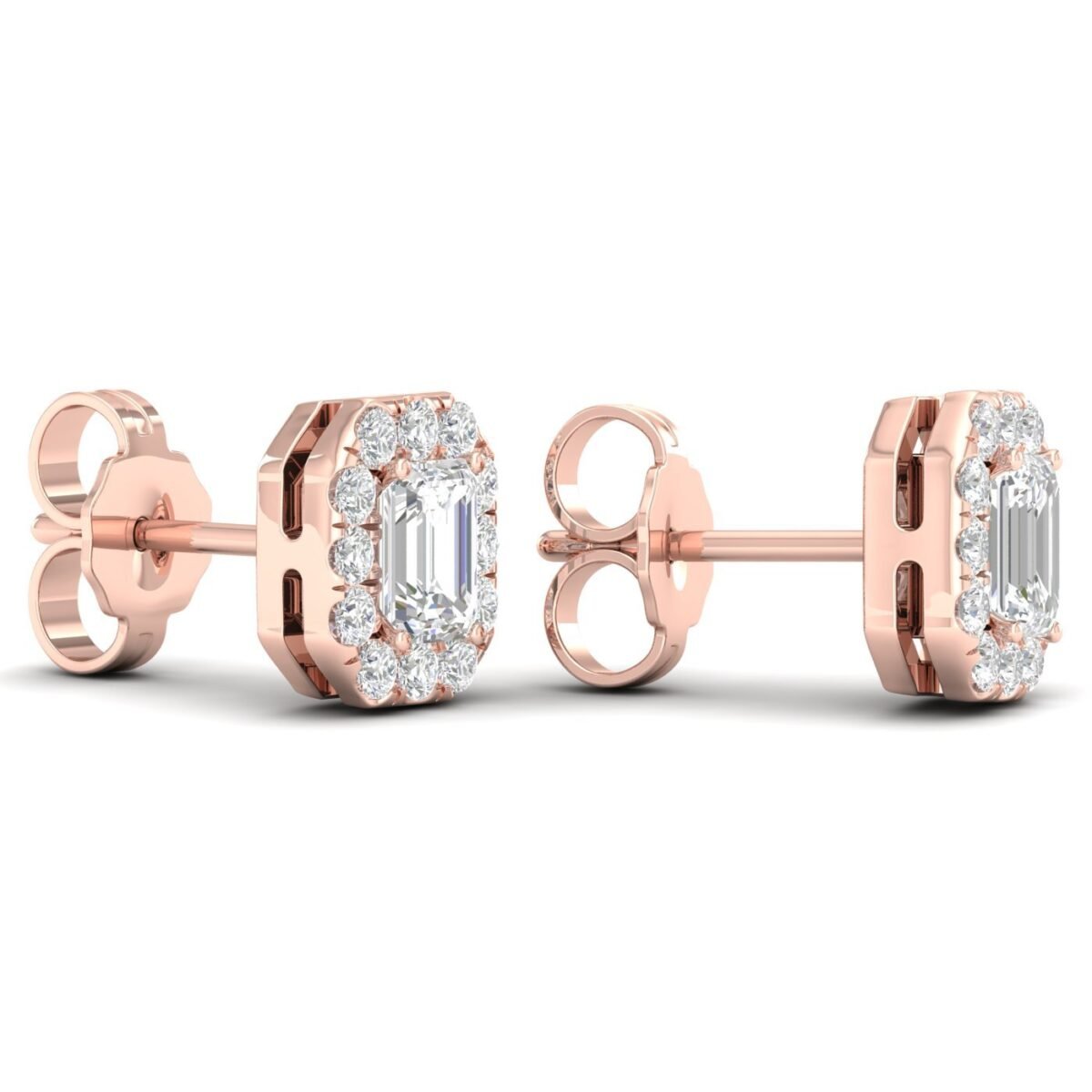 Ruvari Samriddhi – Emerald-Cut Diamond Earrings with a Regal Halo.