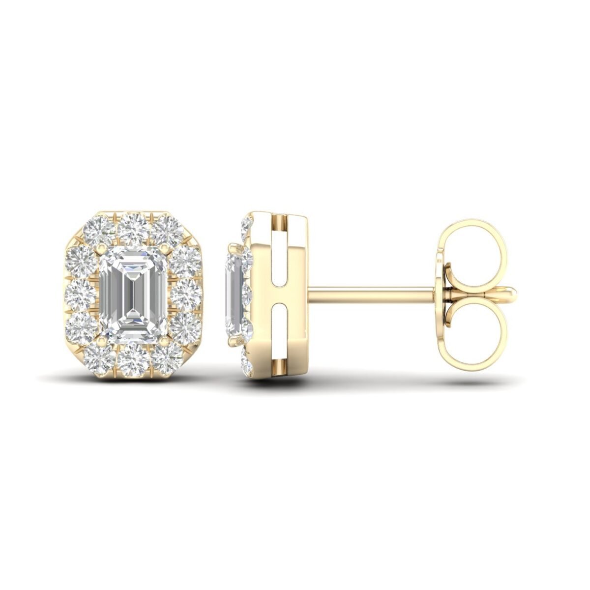 Ruvari Samriddhi – Emerald-Cut Diamond Earrings with a Regal Halo.
