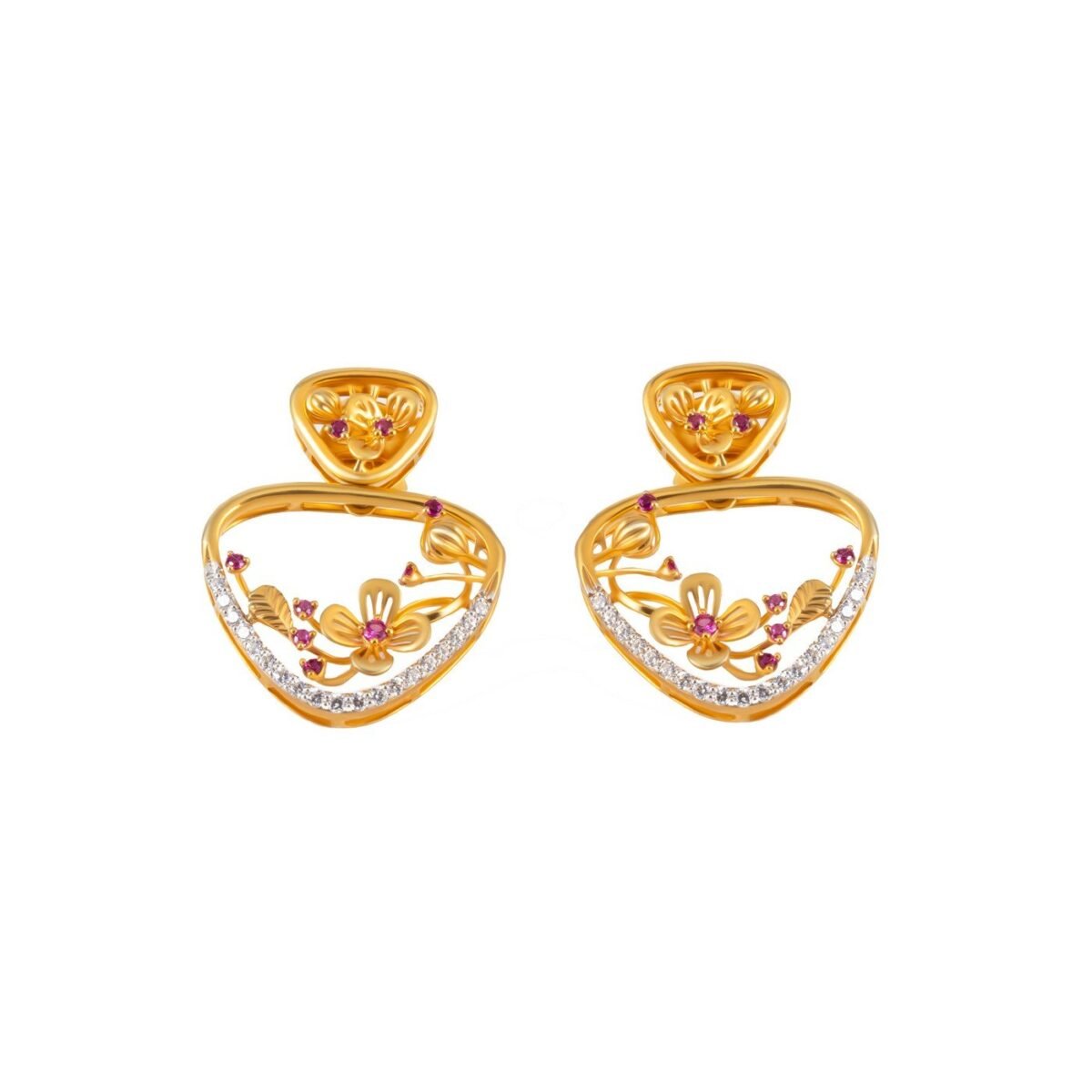 Ruvari Manika Earrings – Exquisite Gold Floral Earrings with Ruby and Diamond Accents